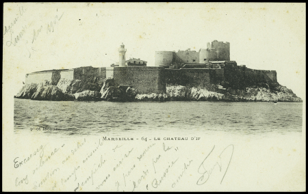 N°103 OBL CAD 2 cercles "bateau a vapeur Marseille-Alger" (1902) répété à côté sur carte postale de Marseille pour Oran (Salles n°568)