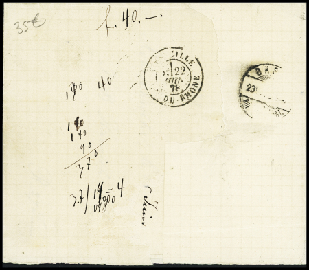N°77 + 89 OBL CAD "Ajaccio bat. A vap" (1878) répété à coté sur lettre de Bône pour la Suisse (S 432) rare et TB