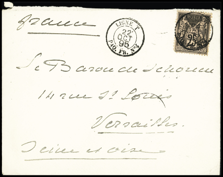 N°97 OBL CAD rond "Ligne T Paq FR n°4" (1895) répété à côté (Salles n°2141) sur lettre pour Versailles. TB