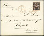 N°97 OBL CAD rond rouge "Ligne N Paq. FR n°6" (1887) répété à côté sur lettre (Salles n°1921). Jolie pièce. TB