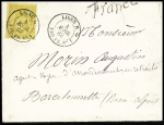 N°92 OBL CAD rond "Ligne B Paq. FR n°1" (1883) répété à côté (Salles n°1435) sur une petite pièce. TB