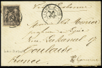 N°97 OBL CAD rond "Ligne J Paq. FR n°4" (1886) répété à côté sur lettre pour Toulouse avec mention manuscrite "Via Lisbonne" (Salles n°1066). Rare et TB