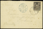 N°97 (LD) OBL CAD octogonal bleu à cercle intérieur "Ligne D Paq. FR n°3" (1891) répété à côté (Salles n°1473) sur lettre. TB