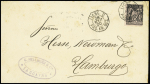 N°97 OBL CAD octogonal à cercle intérieur répété à côté "Ligne D Paq. FR n°2" (1902) sur lettre de La Guayra pour Hambourg (Salles n° 1473). Jolie pièce