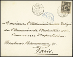 N°97 OBL CAD octogonal à cercle intérieur "Ligne F Paq. FR n°1" (1891 - Salles n°1590 - ind 20) sur lettre avec au verso grand cachet violet "Consulat de France à Puerto-Rico - République Française". RR et TB