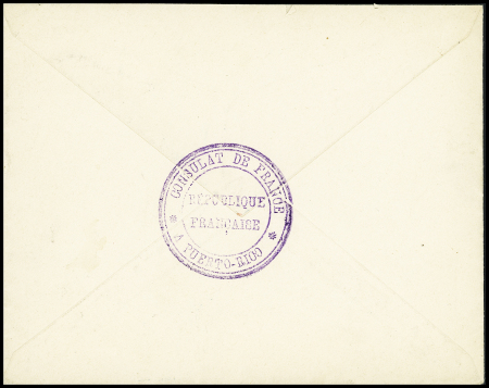N°97 OBL CAD octogonal à cercle intérieur "Ligne F Paq. FR n°1" (1891 - Salles n°1590 - ind 20) sur lettre avec au verso grand cachet violet "Consulat de France à Puerto-Rico - République Française". RR et TB