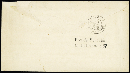 N°97 OBL CAD octogonal à cercle intérieur "Ligne B Paq. FR n°1" (1898) répété à côté sur lettre avec mention manuscrite "SS Manoubia" et au verso CAD de transit St Nazaire (S n°1435). TB