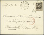 N°97 OBL CAD octogonal à cercle intérieur "Ligne N Paq. FR n°2" (1893 - Salles n°1921) répété à côté sur lettre pour Bruxelles avec au verso transit Suez. TB