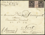 N°97, paire interpanneau (1 ex def) OBL CAD octogonal à cercle intérieur "Ligne A Paq. FR n°2" (1887) sur lettre avec mention manuscrite "Via la Guayra" (Salles n°1402 - ind 19). TB