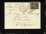 N°97 OBL CAD octogonal à cercle intérieur "Marseille à la Réunion LV n°2" (1895) répété à côté sur enveloppe de deuil (Salles n°2308). TB