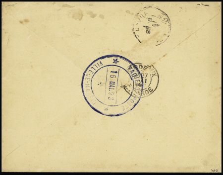 N°97, 2 pièces, OBL CAD octogonal leu à cercle intérieur "Bordeaux à Loango LL n°2" (1893) répété à côté (Salles n°1211) sur lettre à en-tête des Chargeurs Réunis + au verso grand cachet bleu "Paquebot-po