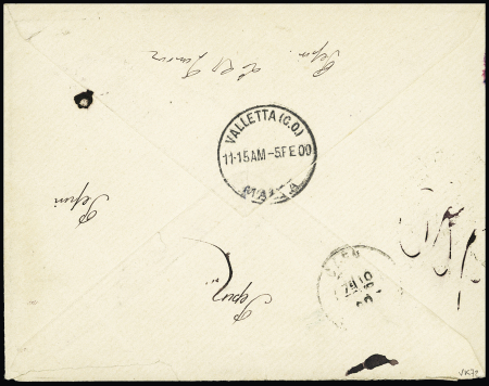 N°102, bande de 3 OBL grand cachet noir "Navigazione generale italiana - Florio Rubattino - Vapore Arabia" sur lettre de Tripoli de Barbarie (Libye) avec au verso transit Malte et arrivée Caen. Jolie pièce RRR