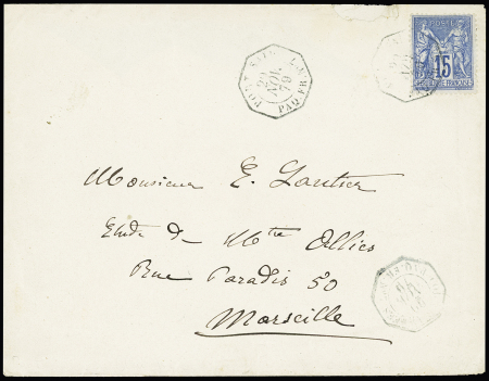 N°90 OBL CAD octogone sur la pointe "Port-Saïd Paq. FR n°7" (1879 - Salles n°1941), ind 19 sur lettre. Rare 