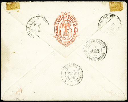 N°92 OBL CAD octogone sur la pointe (Col FR Paq FR D n°2 - 1884 - Salles n°1514 - ind 16) sur lettre avec au verso transit Pointe à Pitre. TB