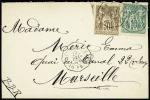 N°65 + 69 OBL CAD octogonal à cercle intérieur "Col FR Paq FR n°5" (1876) (Salles n°1927) sur une petite lettre pour Marseille. Rare et TB