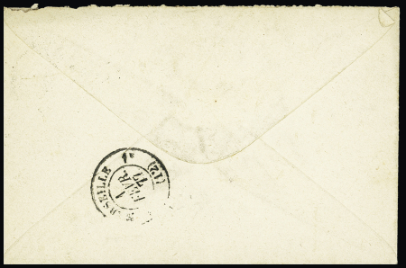 N°65 + 69 OBL CAD octogonal à cercle intérieur "Col FR Paq FR n°5" (1876) (Salles n°1927) sur une petite lettre pour Marseille. Rare et TB