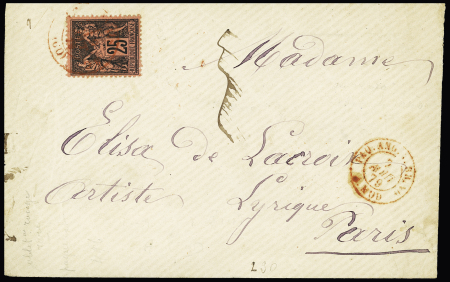 N°91 OBL CAD d'entrée rouge "Paq Ang BR A MOD" (1879) répété à côté sur lettre avec au verso CAD rouge "Rebuts de Paris" . TB