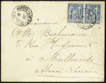 N°101 en paire OBL CAD rond "Corr des armees LV n°1" (1895) avec cercle intérieur pointillé (Salles n°2310) répété à côté sur lettre, ind 19. TB