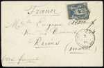 N°90, def, OBL rare CAD rond "Corr d'armées Shang-Haï" (1884) répété à côté sur une petite lettre pour Reims, RR