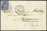 N°90 OBL CAD "Escadre de la MEDITée Marseille" (1879) répété à côté sur lettre. TB