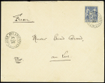 N°90 OBL CAD rond avec cercle intérieur pointillé "Corr des Armees LL n°2" (1898) répété à côté (Salles n°1215) sur lettre. TB