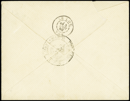 N°90 OBL CAD rond avec cercle intérieur pointillé "Corr des Armees LL n°2" (1898) répété à côté (Salles n°1215) sur lettre. TB