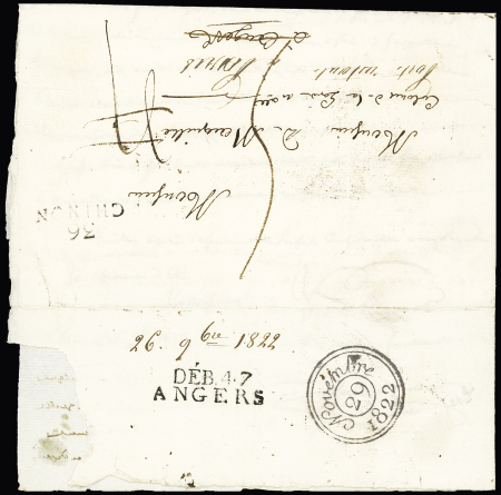 Jolie MP noire "Deb 47 Angers" (1822 - 31 x 9mm - ind 18). TB