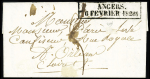 Cachet d'essai rect "Angers 6 fevrier 1828", ind 22. TB