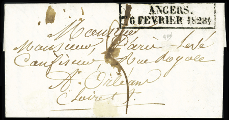 Cachet d'essai rect "Angers 6 fevrier 1828", ind 22. TB