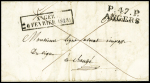 Cachet d'essai rect "Angers 6 février 1828" + MP "P 47 P Angers", association RR et TB