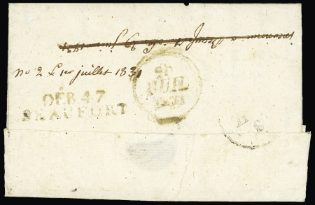 MP noire "Deb 47 Beaufort" (1831 - 36 x 9 mm), ind 20. TB