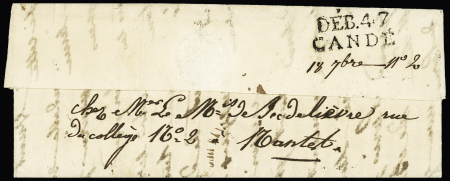 MP noire "Deb 47 Candé" (1824 - 25 x 10mm), ind 20. TB