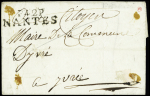 Lettre de Nantes (1803) pour Yvre (Sarthe) avec au verso déboursé partiellement manuscrit "D de 47 Chateauneuf". Rare, ind 19