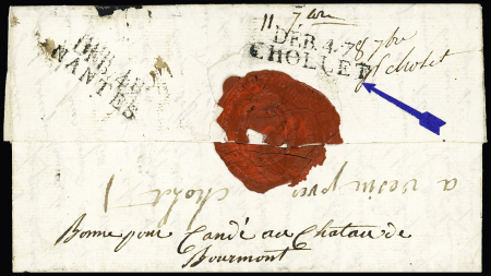 Lettre de Séville (Espagne) pour Nantes avec double déboursé "Deb 47 Chollet" (33 x 9mm - 1823), ind 18+