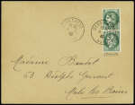 N°375 en paire avec surcharge allemande de Dunkerque, OBL Dunkerque (4.7.40) sur lettre pour Malo les Bains avec arrivée juillet, RR et TB