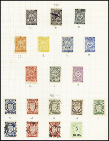 1868-1914, Old-time album pages with 38 singles, noted