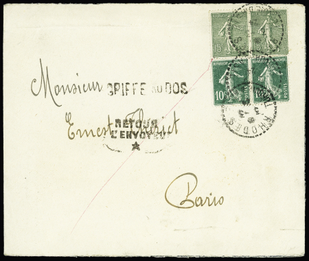 n°159 en paire + 130 en paire OBL CAD pointillé "Rhodes Turquie d'Asie" (1924) sur lettre du 3ème échelon pour Paris. Rare et TB