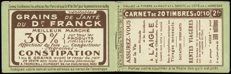 Carnet n°159 C4 (L'Aigle - Dr Franck - S44) avec un timbre isolé au type 1a (case 13). TB. Cote 360€