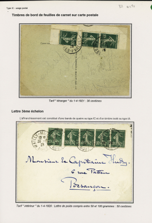4 plis divers avec n°159 dont 5 pièces sur une lettre du 3ème échelon et 1 CP avec 3ex du n°159 avec BDF de carnet