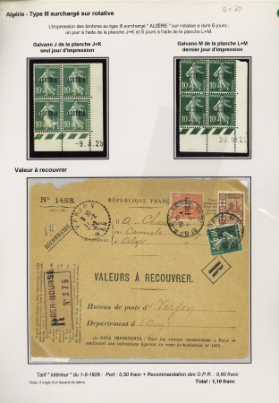 Algérie n°8, 10c vert, 4 plis + bloc de 20 neuf + 2 blocs de 4 avec coin daté (9.3.25 et 26.10.25) avec Levant n°31. TB