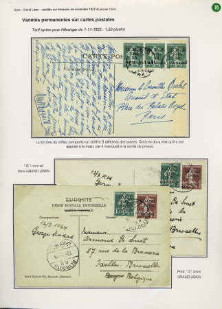 OMF Syrie n°86 : 4 cartes postales et 1 lettre + Grand Liban n°3 + 5 sur 2 cartes postales de Beyrouth pour Bruxelles. TB