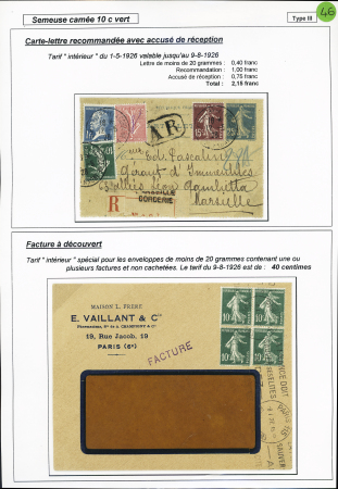 12 plis divers AFF n°159 dont n°159 OBL Suisse "Lausanne - gare exp. Lettres" (1924) sur entier carte postale réponse 20c Semeuse brun, n°159 + 140 OBL Chalons sur Marne au tarif levée exceptionnelle. Lot varié. TB