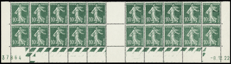 Blocs de 4 coins datés du n°159 + 3 feuilles de 100 + bloc de 20 interpanneau + bloc de 50 interpanneau millesime 3. TB