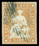 5Rp. braunorange, weissrandig, mit blauer Raute entwertet,