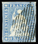 10Rp. blau, weissrandig, mit schwarzer Raute entwertet,