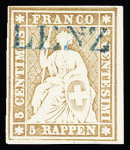 5Rp. braun, weissrandig mit Bogenrand rechts, sauber