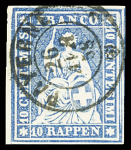 10Rp. blau, mit Pf. "Doppellinie bis N von CENTESIMI"