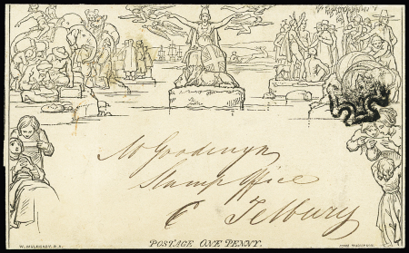 1842 (July 7) 1d Mulready lettersheet, forme 1, stereo