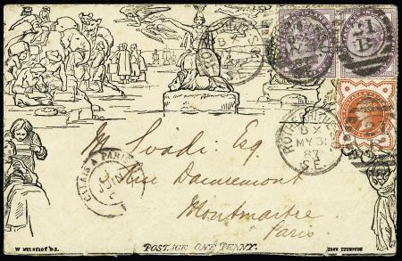 1887 J.L. Lacy & Co imitation of the Mulready, addressed