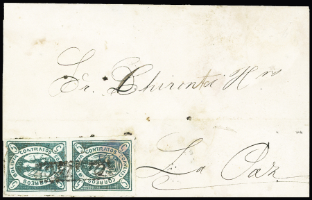 1867 5c Deep green, vertical pair, mostly with large